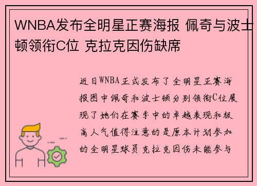 WNBA发布全明星正赛海报 佩奇与波士顿领衔C位 克拉克因伤缺席